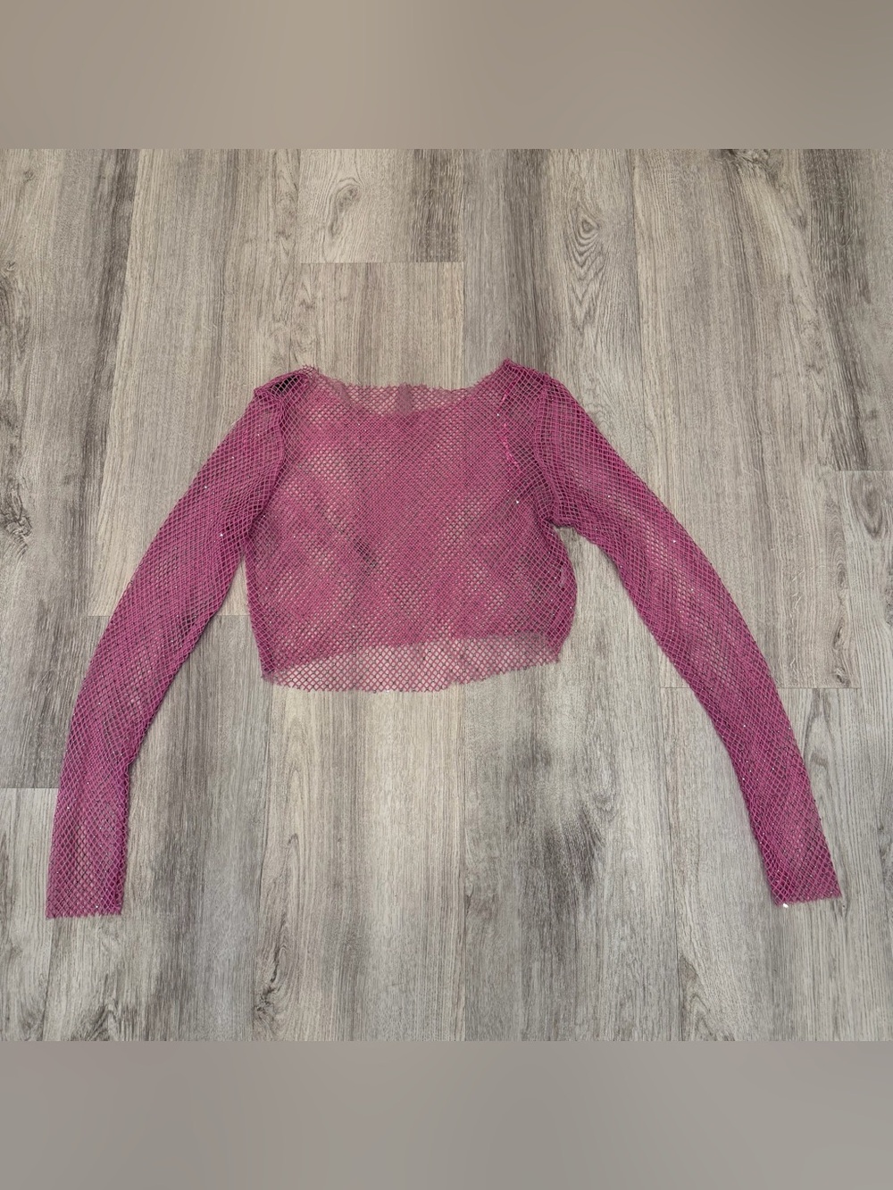 Sincerely Jules Pink Rhinestone Fishnet Mesh Crop Top Size Small Sheer Festival